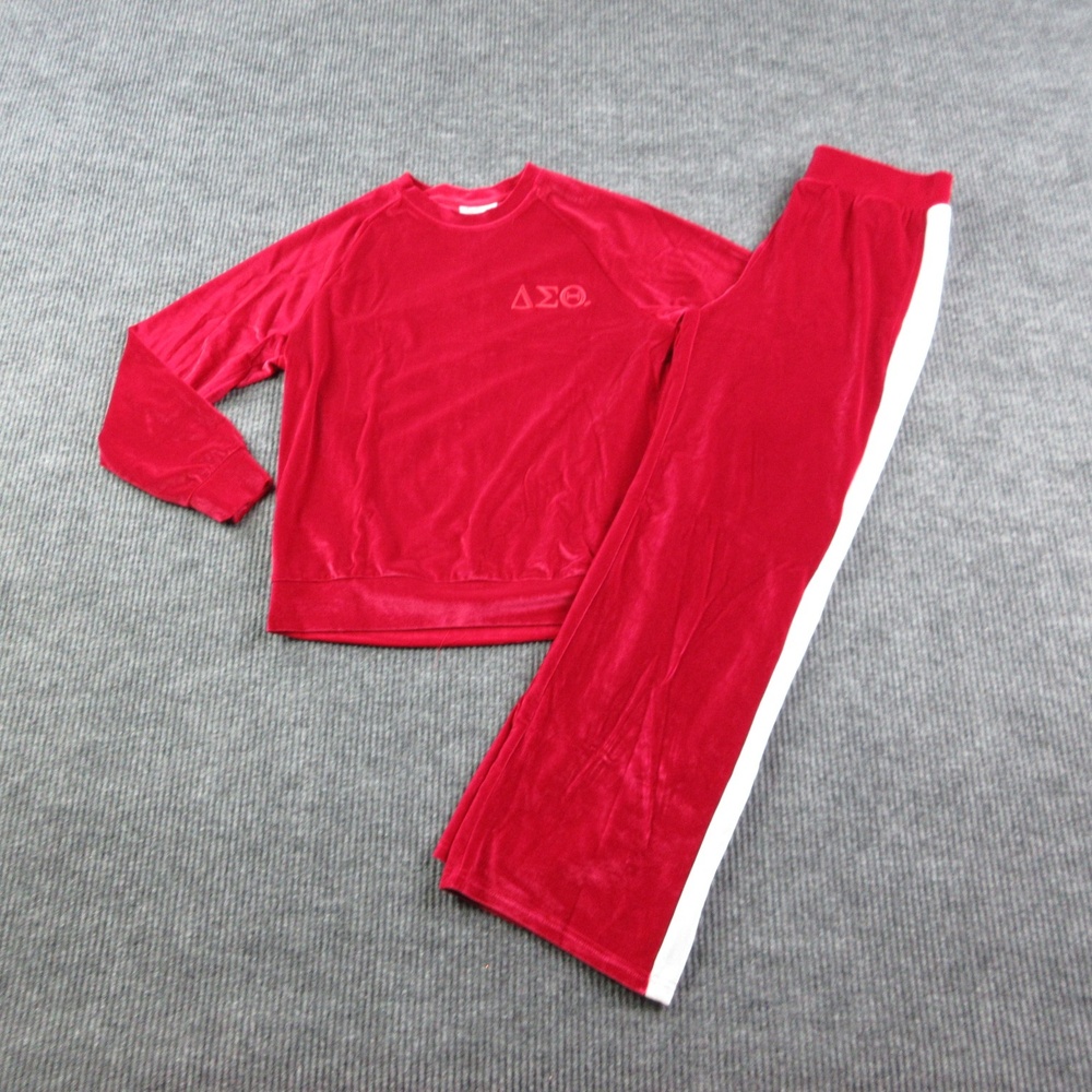 The Delta Box Tracksuit Set Womens M Red Velour Sweatsuit 2 Piece Pants Shirt
